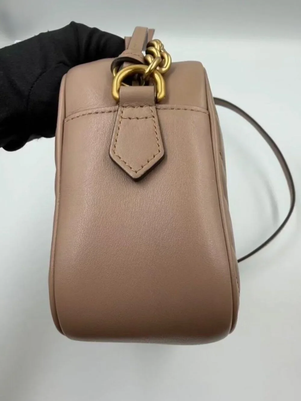 Pre-owned Gucci Matelasse GG Marmont Chain Calfskin Small Crossbody Bag Porcelai